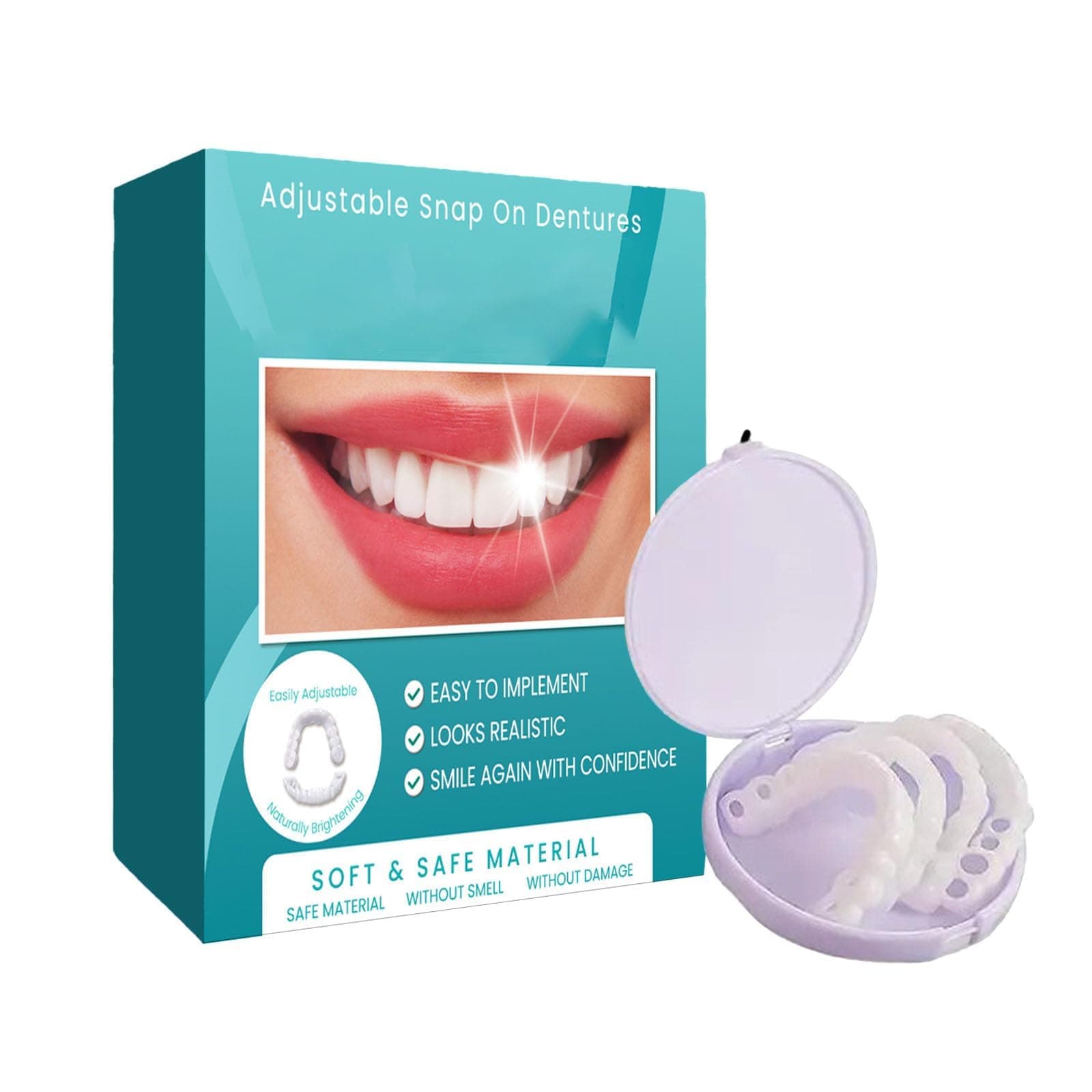 – 1 Pair Temporary Teeth Perfect Cover, Cosmetic Veneers, Adjustable Snap On Moldable False Teeth for Beautiful Smile, Natural and Comfortable, Fit Whitening Flex Denture Cover
