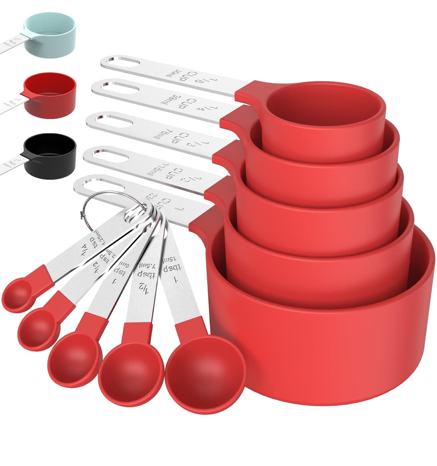 Measuring Cups & Spoons Set, Stackable Cups and Spoons, Nesting Measure Cups with Stainless Steel Handle, Kitchen Gadgets for Cooking & Baking (Red)