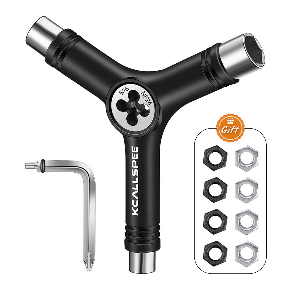 KCALLSPEE Skateboard Tool, Y Skate Tool and Allen Key with Cross Screwdriver Head and 8PCS Axle Nut, Universal for Longboard Skateboard and More