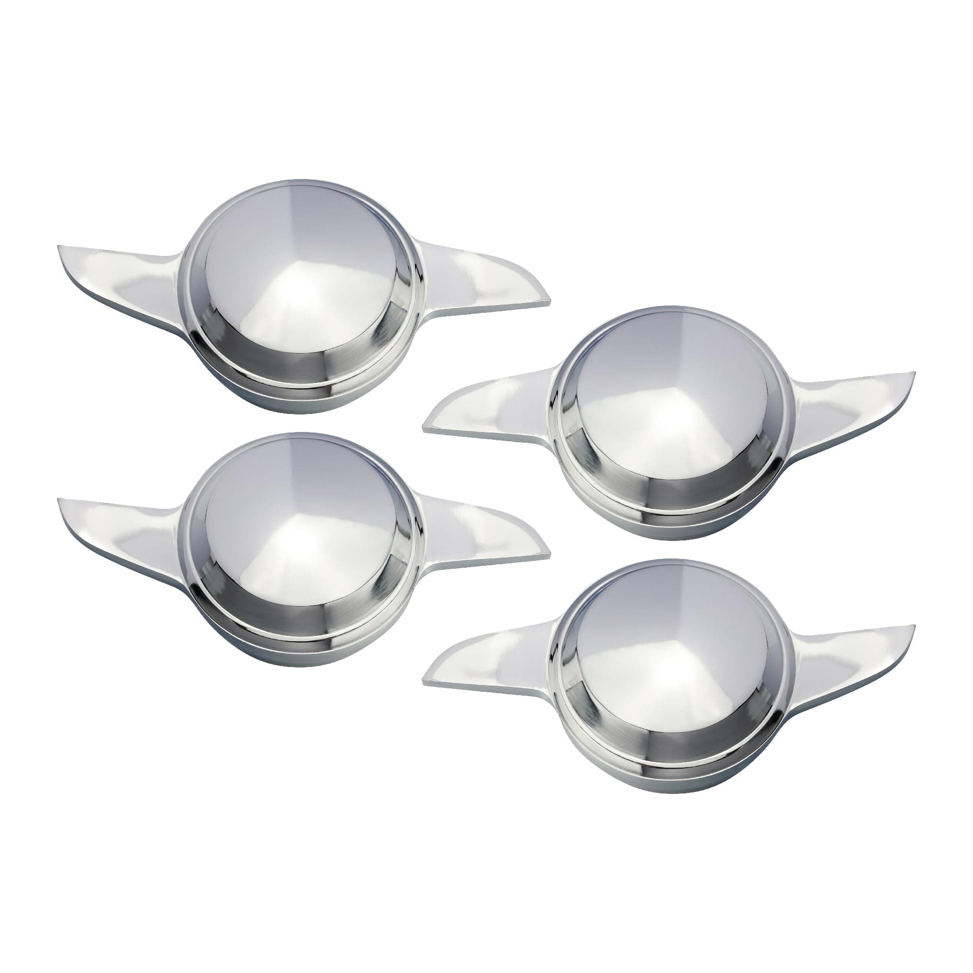 2 Ear Sharkfin Spinner Caps (Set of 4) | Triple Chrome Plated 2 Wing/Bar Swept Knock Off Spinner Caps | Designed for Lowriders, Classic Cars, and Custom Builds with Wire Wheels