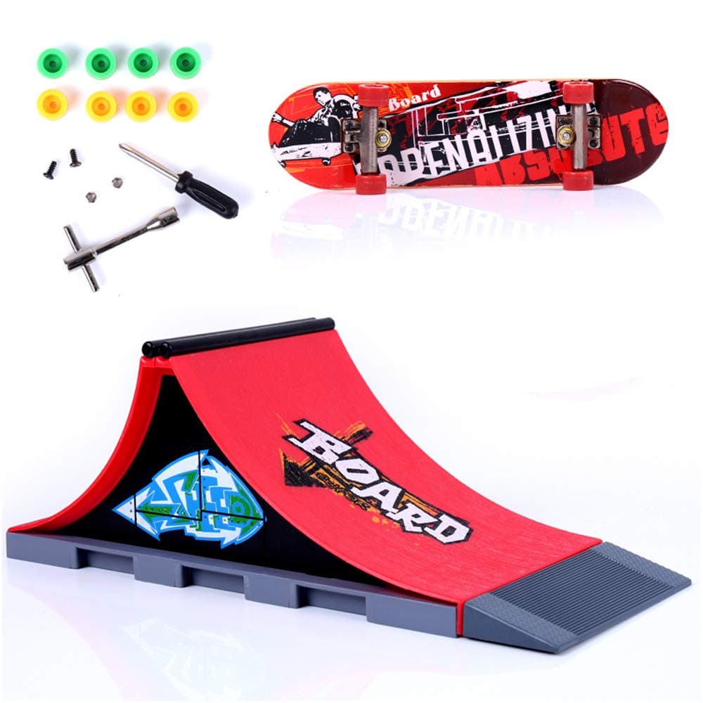 Sipobuy DIY Assembly Mini Finger Skateboard Deck Truck Skate Park Board With Ramp Accessories Sets (Scene A)