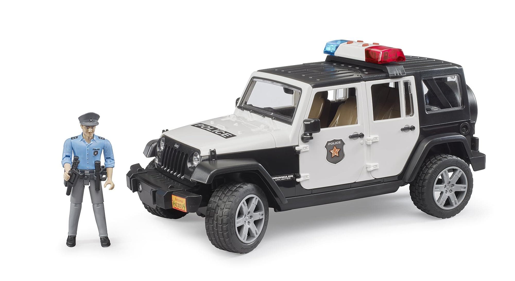 bruder Plastic Jeep Wrangler Police Vehicle with Policeman and Accessories, Pack of 1, Multicolour