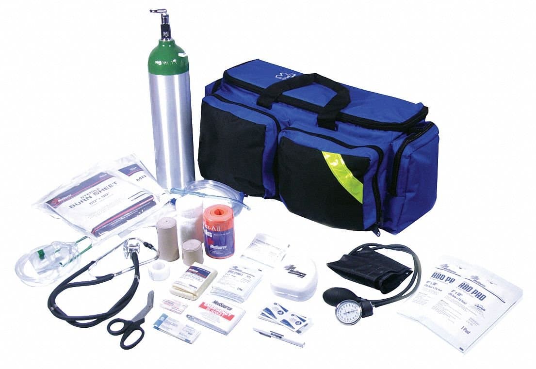 MedSource Fully Stocked EMT Paramedic Medical Deluxe O2 Bag Pack w/ O2 Tank