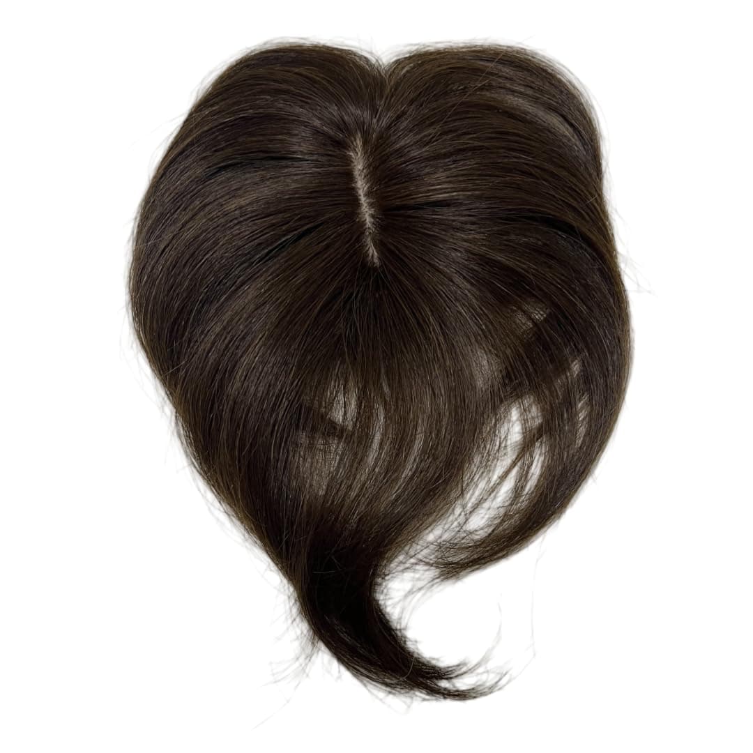 Anemone Jewelry 100% Human Hair Topper Toupee Light Thin Clip in Hair Bangs for Women and Men 6 inches Middle Part Straight Hairpieces for Mild Hair Loss Volume (Dark Brown)