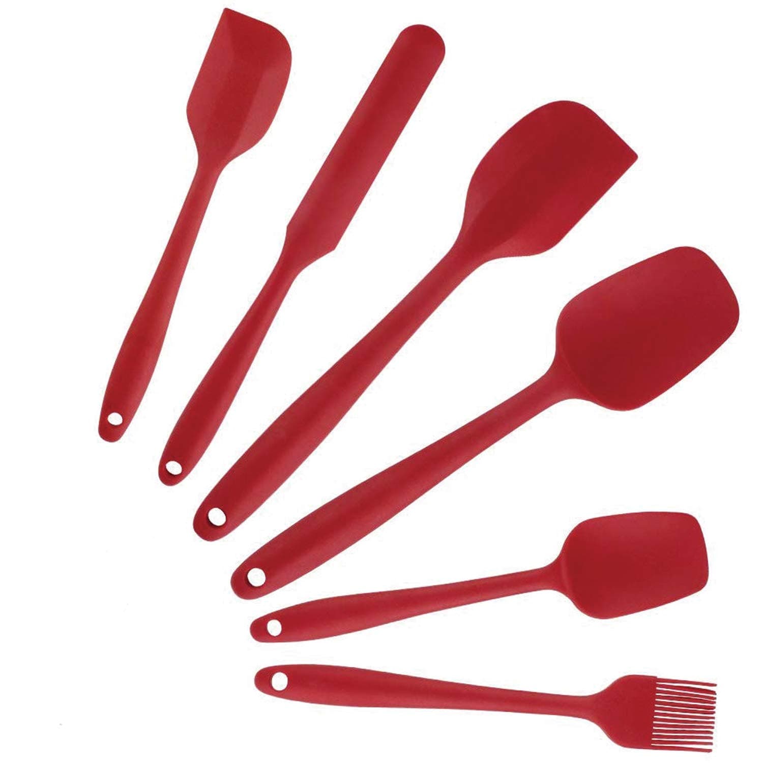 Escueto Silicone Heat-Resistant Spatula Set With Stainless Steel Core (Red) - 6 Piece