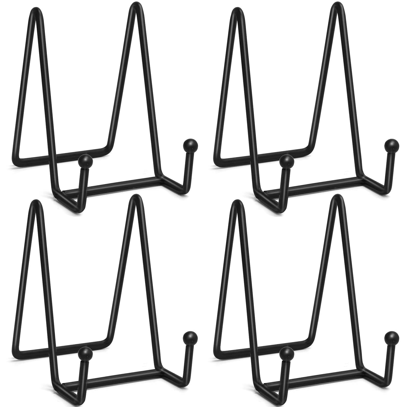 Ouskr 4 Pcs 4-1/4 Inch Plate Stands for Display, Metal Iron Picture Frame Holders Stand for Book Photo Small Easels Plaque Dish Art Tabletop Decorative Black