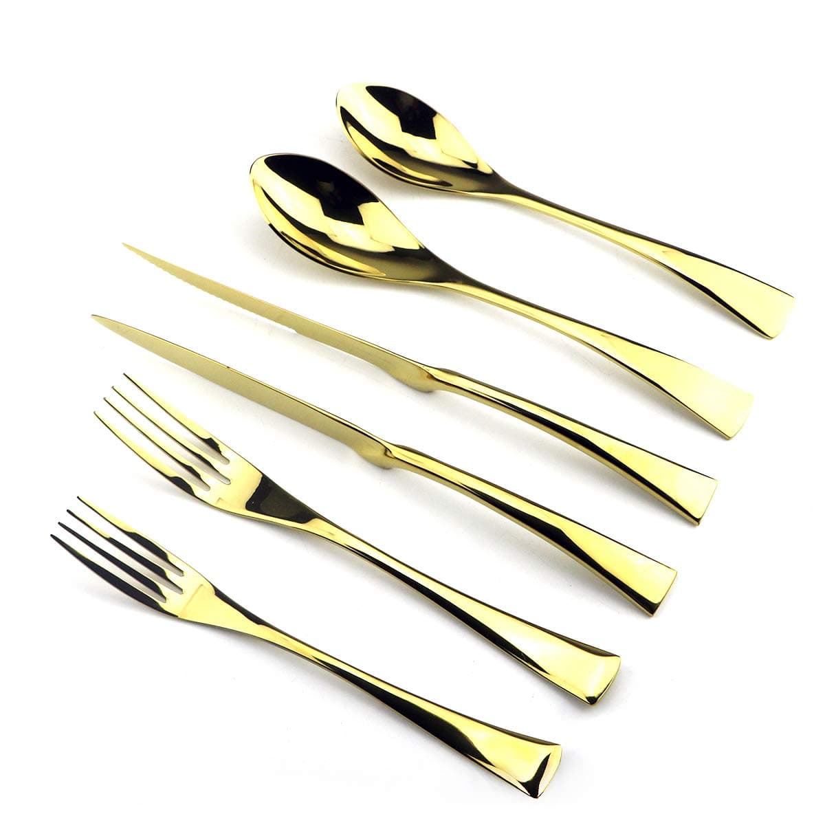 Stainless Steel Mirror Polished Gold Flatware Set, Steak Knife Dinnerware Knife Fork Salad Fork Dessert Spoon 24-Piece, Service for 4