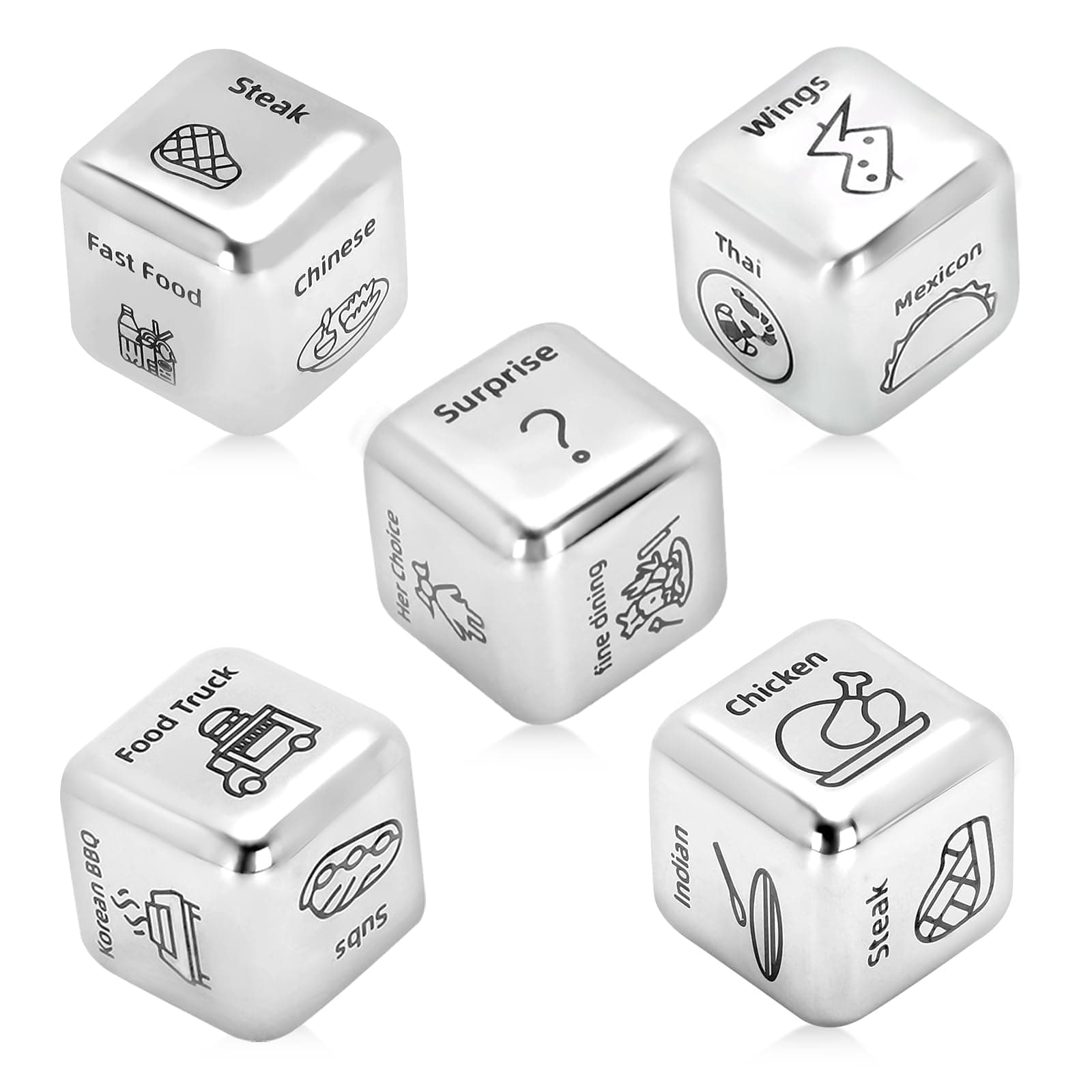 TERRIFI 5 Pcs Food Dice Decision Maker, Fun Gift for Boyfriend or Girlfriend, Ideal Date Night for Couples, Unique Food Decision Maker Idea for Him or Her