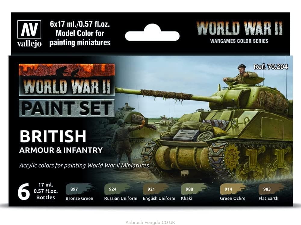 VAL70204 AV Model Color Set-WWII British Armour&Infantry, 17 ml (Pack of 6)