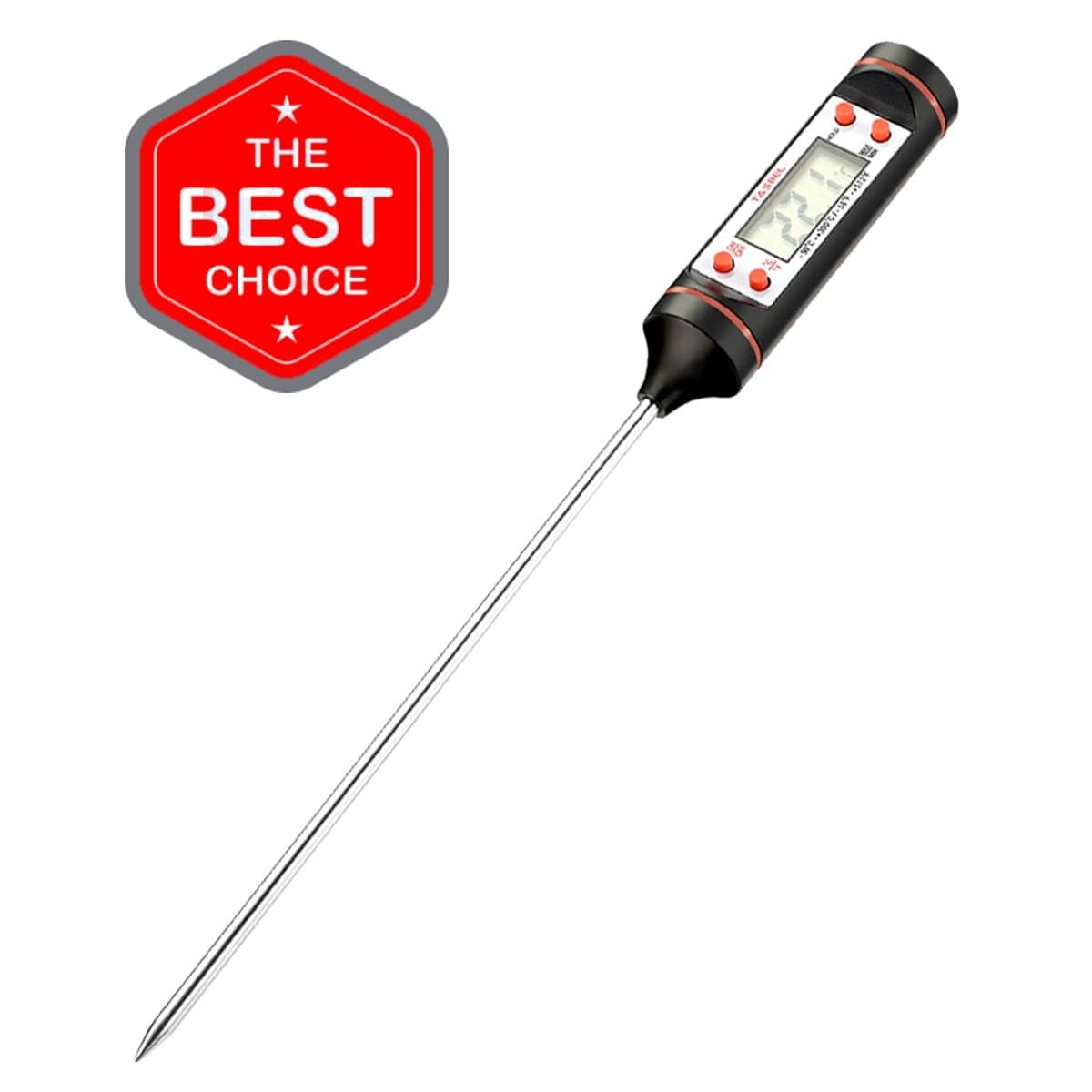 Tasbel Digital Thermometer Instant Read Cooking Thermometer Stainless Meat Thermometer with Long Probe for Food, Meat, Grill, BBQ, Milk, and Bath Water