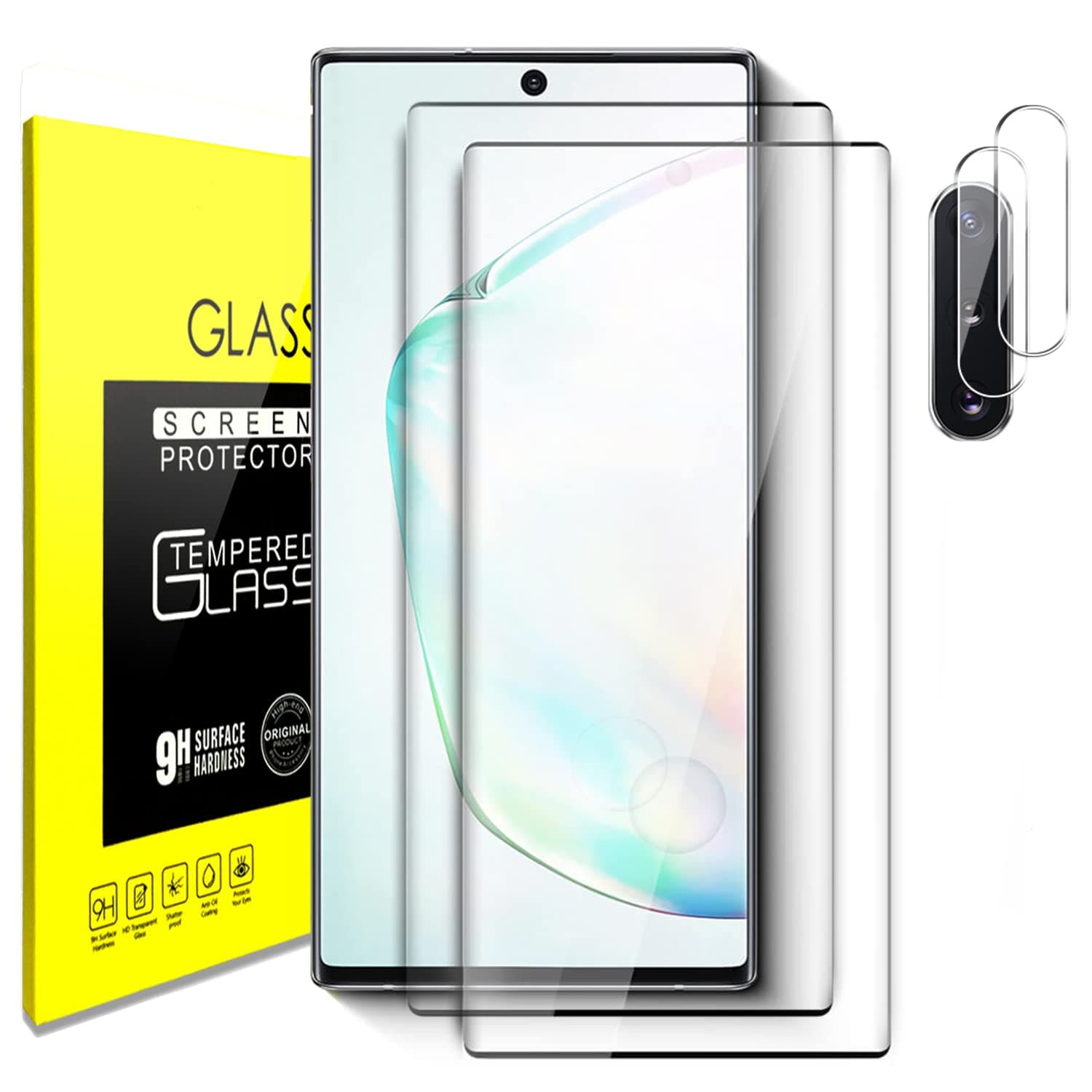 Samsung Galaxy Note 10 Plus Tempered Glass Screen Protector with Camera Lens Protector [3D Curved] [Fingerprint unlock] Clear Full Screen Coverage Protector for Samsung Note 10+ 6.8 inch [2+2 Pack]