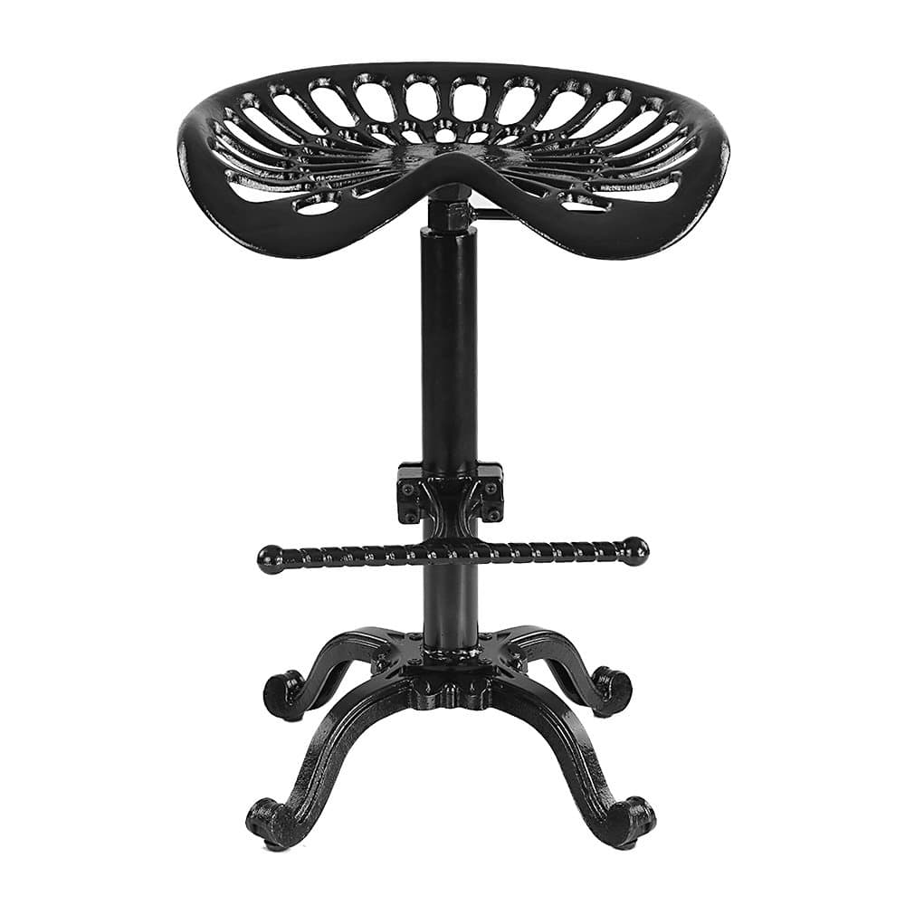 iKayaa Industrial Style Cast Iron Tractor Seat Bar Stool Adjustable Height Swivel Metal Barstool Chair W/ Footrest (Black)