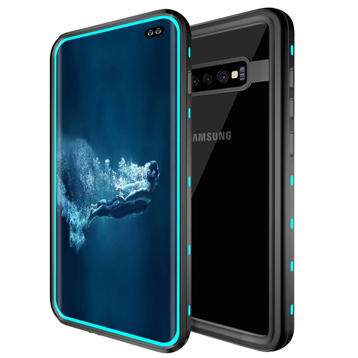 TENCOU IP68 Waterproof Clear Phone Case for Samsung Galaxy S10 Plus, Heavy Duty Protection Full Body Shockproof Phone Case with Built-in Screen Protector Cover for Galaxy S10+ Plus 6.4 inch (Blue)