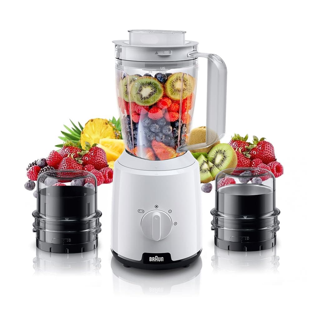 Braun Household 1 Jug Blender 600 W, 1.25 L Working Capacity, TriAction Technology, 2 Mills, 3 way protection 2 speeds + ice crush/pulse - White - JB 1023 WH