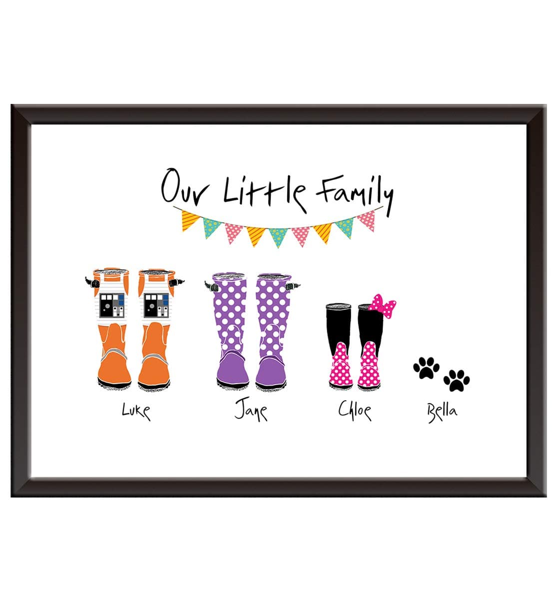 Personalised Family Print, Character Wellies - Wall art poster for Wedding Anniversary Present, Birthday Gift, Christmas Keepsake - Framed Picture/poster only Princess Star Wars Mickey Minnie Mouse