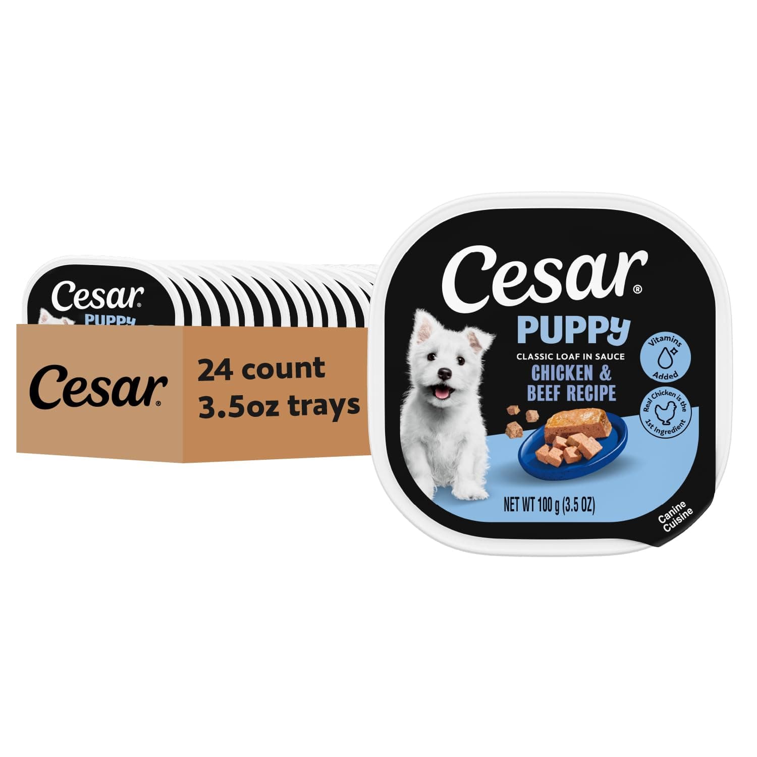 Puppy Soft Wet Dog Food Classic Loaf in sauce Chicken & Beef Recipe, Pack of 24 Easy Peel Trays