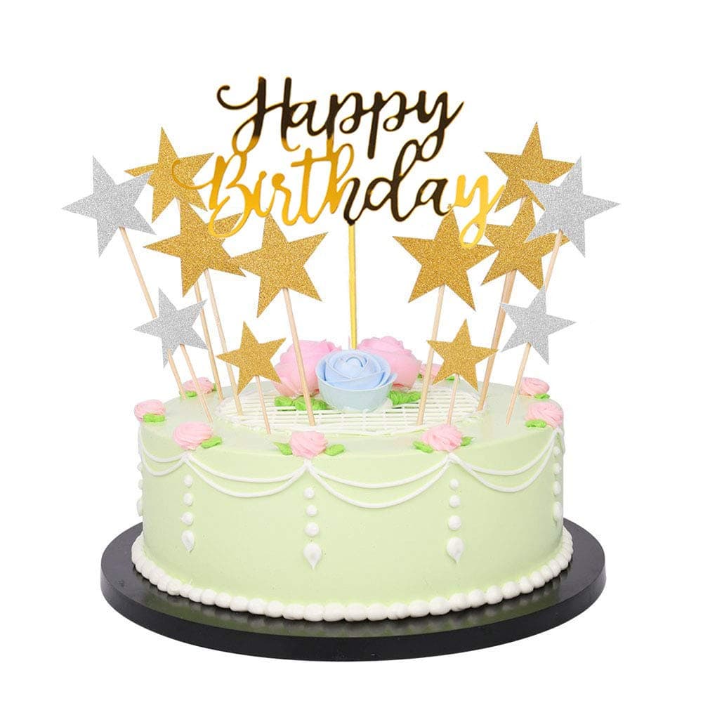 VERSAINSECT ay Monogram Glitter Letters Little Star Cake Cupcake Decorations Toppers Picks Supplies, 41 Pcs Glitter Party Cake Decorations