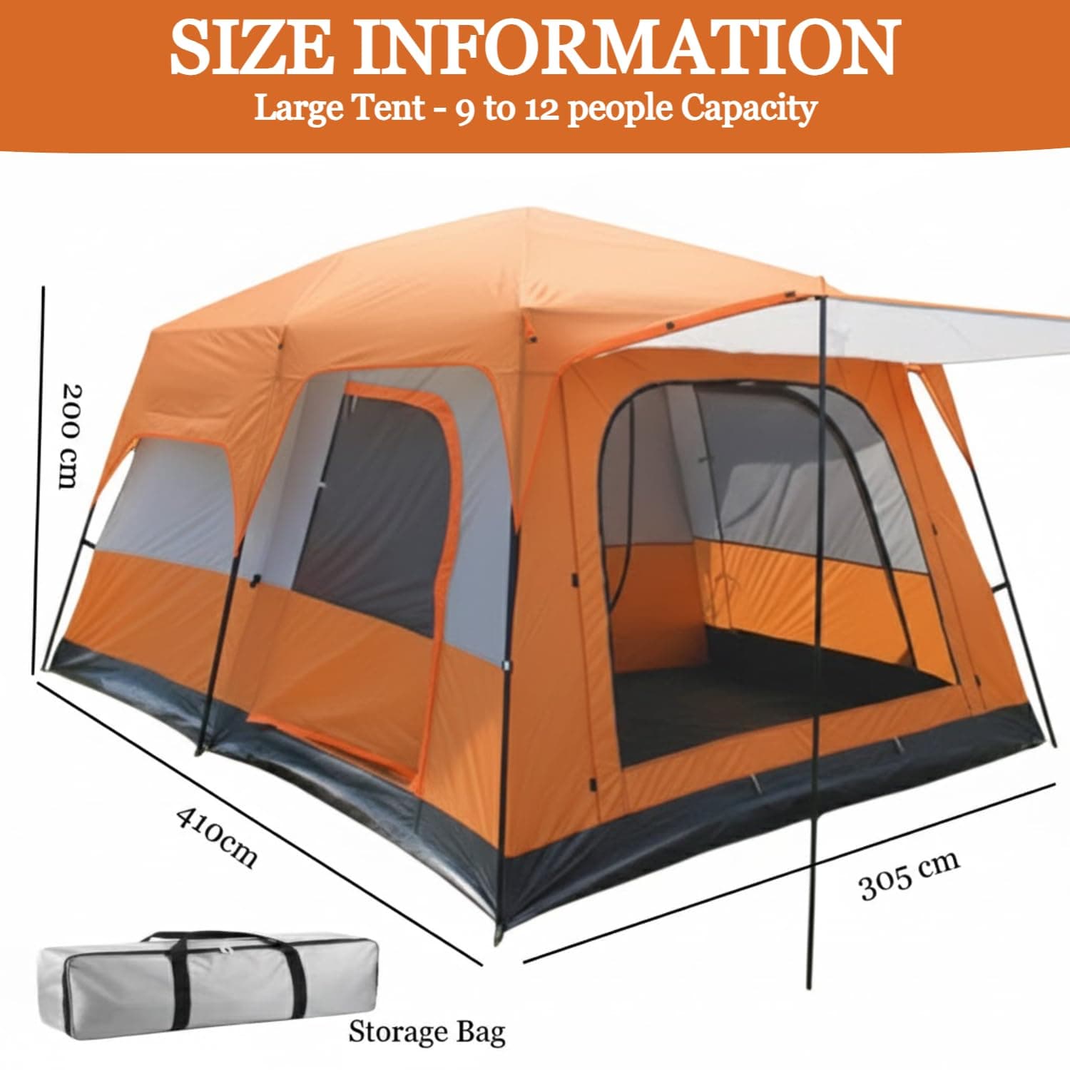 Family Camping Tent for Adults 3-12 Person Campaign Tent Waterproof Tent House for Picnic, Hiking, Travelling, Trekking Dome Tent with Rooms