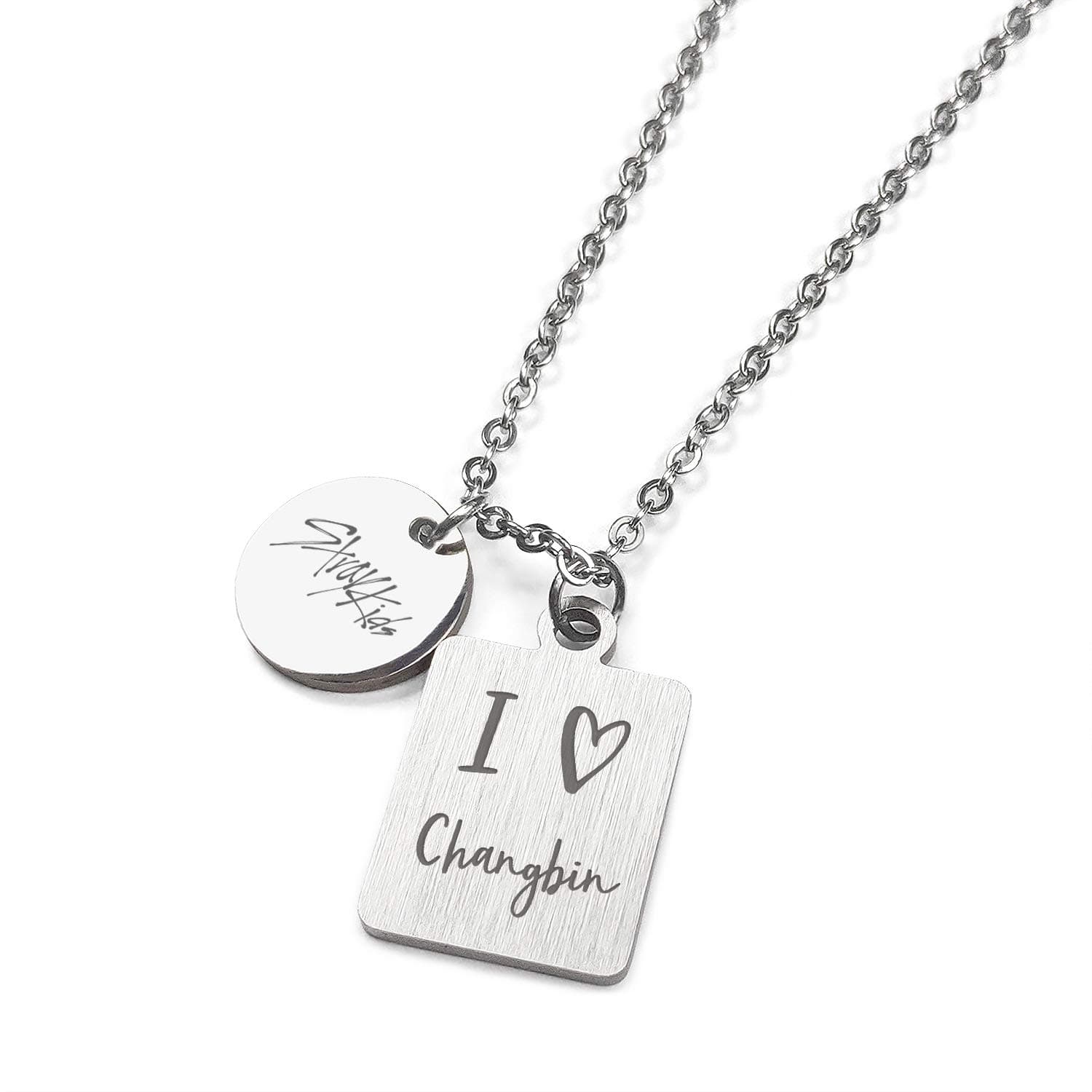 Fanstown kpop STRAY KIDS Necklace Dual Pendants Necklace Team Logo and LOVE Symbol to member name Necklace