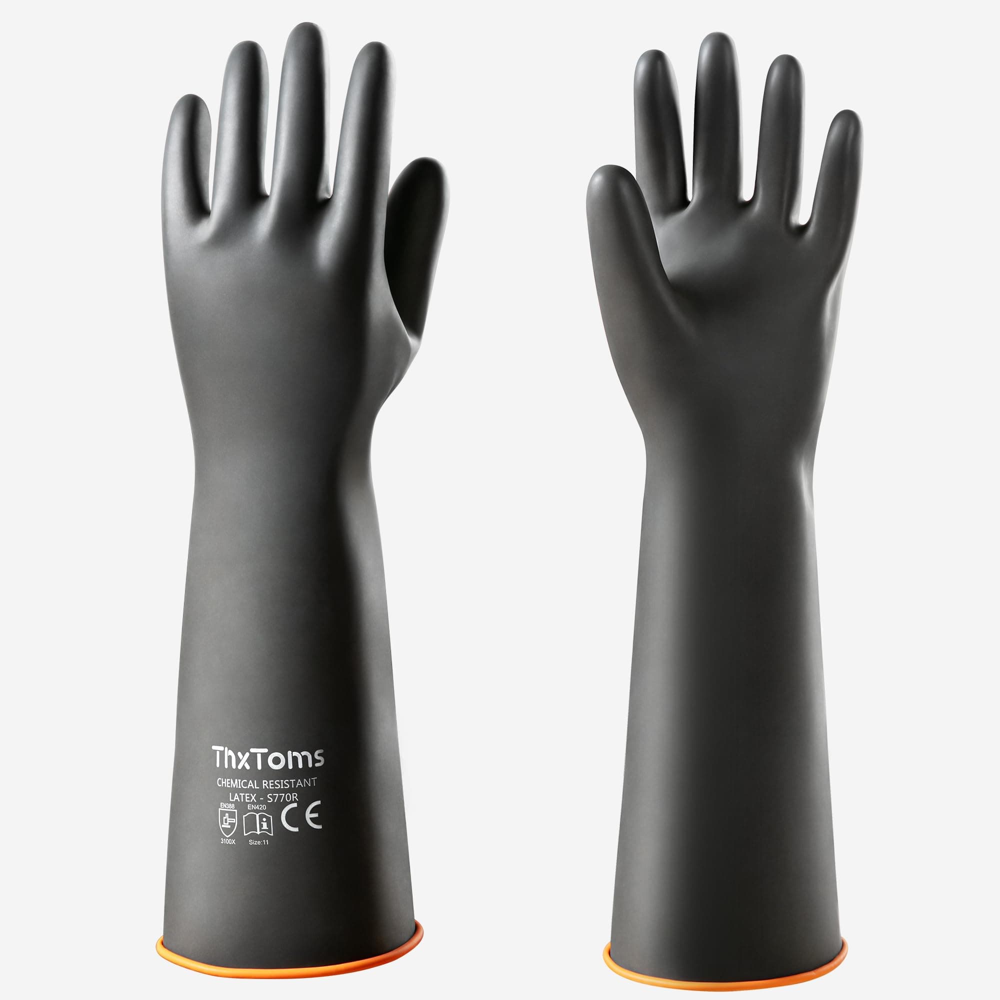 ThxToms Chemical Resistant Gloves,Heavy Duty Long Rubber Gloves,Puncture Resistant, Resist Acid,Oil,Alkali, Waterproof for Industrial Cleaning, Gardening, 18", 1 Pair