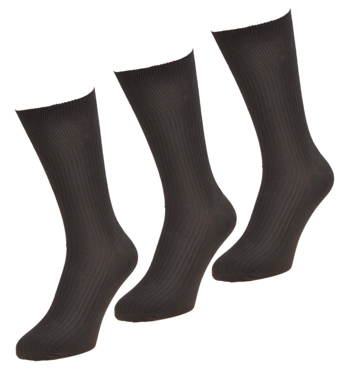 Mens Socks, 3 Pairs, 11-14 UK, Black, Big Foot 100% Cotton non-elastic suitable for Diabetic; Socks