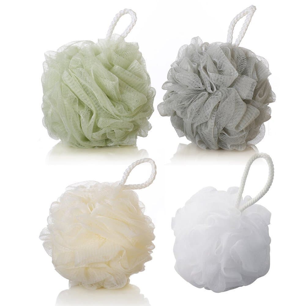 COLIBROX 4 Pack Shower Body Sponge, Soft Bath Cleaning Sponges Daily Home Exfoliating Loofah Mesh Pouf Bath Ball with String Larg e Soft Shower Ball