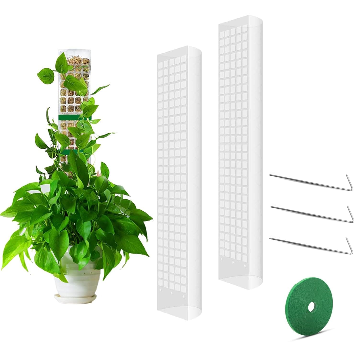 Angju 2pcs 60cm Plastic Moss Pole for Plants Monstera, Stackable Plant Support, Self-Watering Moss Sticks for Indoor Climbing Plants Work with Sphagnum Moss or Other Soil, Helping Plants Grow Upwards