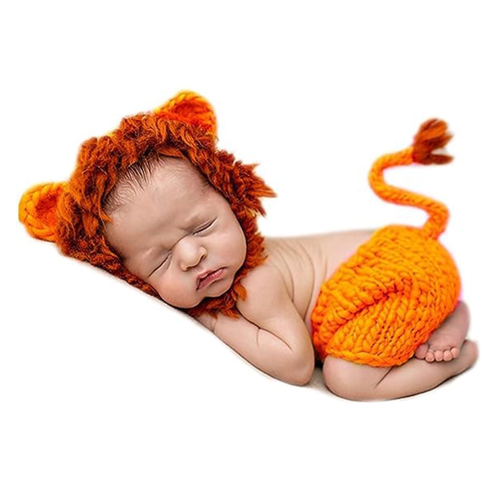 Baby Newborn Photography Prop Baby Handmade Crochet Knitted Costume Christmas Lion Cap and Pants Set Baby Photo Props
