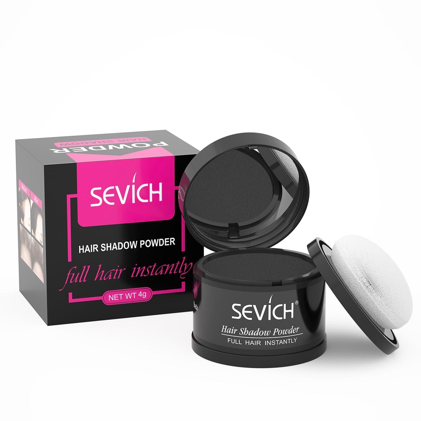 Sevich Hairline Powder，Instantly Conceals Hair Loss, Root Touch up Powder, Hair Shadow Toppers for Women & Men, Touch Up for Thinning Gray Hair, Windproof & Sweatproof, Black