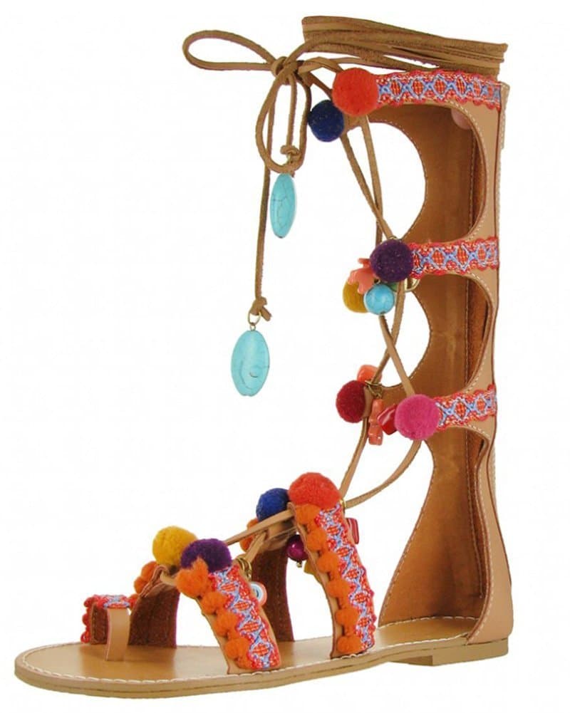 MIA Reanna Natural Oramented Gladiator-Like Tie-up Open Toe Sandals (9, Natural)