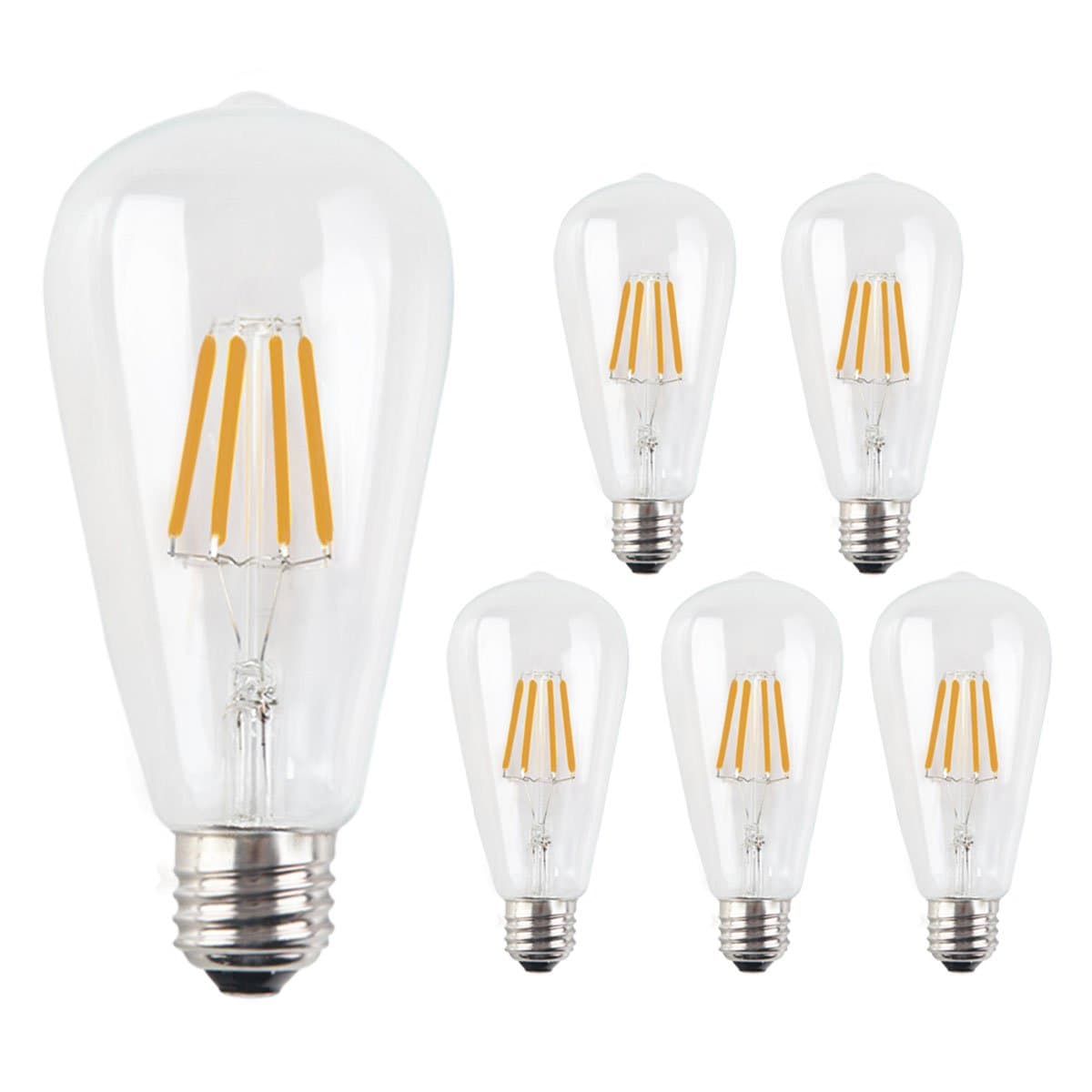 Santaro Dimmable ST64 4W/6W/8W 2700K Vintage LED Filament Light Bulb (6Pack) - E26 110V 90Ra Edison Style Retro Classical Bulb - Replace 20W/40W/60W Incandescent Light Bulb (4W)