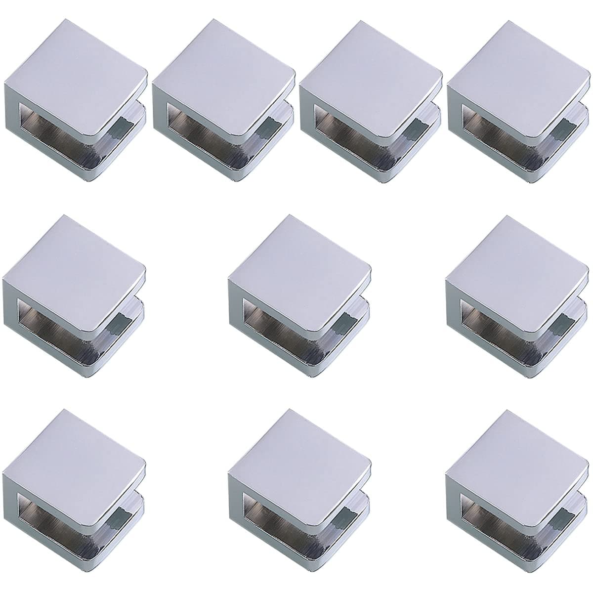 LukLoy Glass Shelf Clamp, Brass No-drill-on-glass Fixed Glass Clip Holder Bracket Support Glass Shelf U-Clamp (10, For 6~10mm glass)