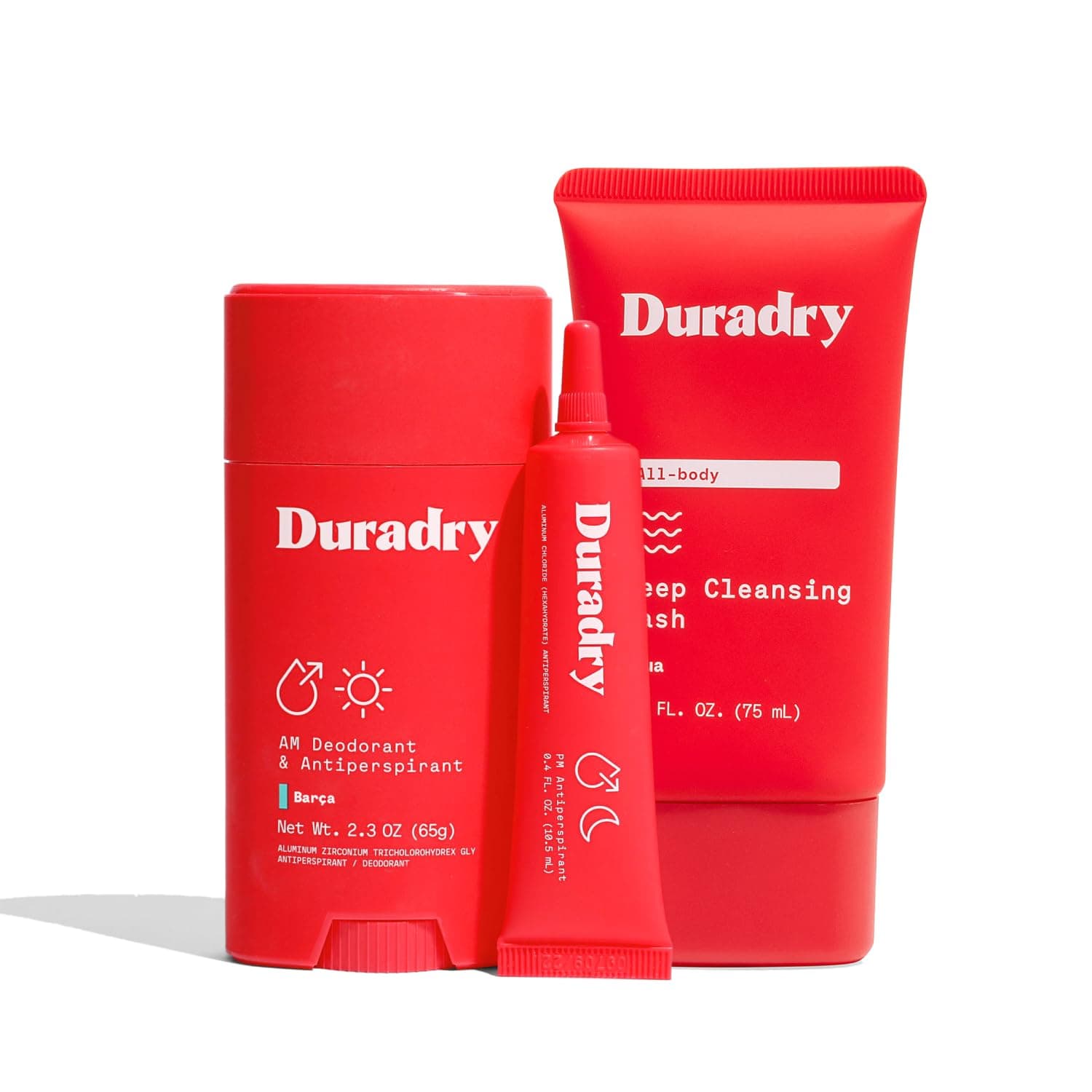 Duradry 3-Step System - Formulated to fight Excessive Underarm Sweating, Hyperhidrosis, Block Sweat & Odor - Antiperspirant Deodorant Stick, Sweat Minimizing Gel, Deodorizing Body Wash - Barca