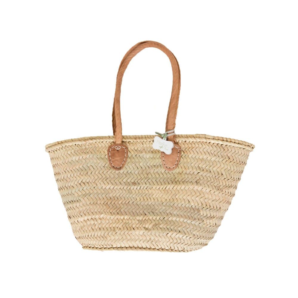 French Style Open Tote Basket Bag with Shoulder Length Padded Leather Handles: Annie