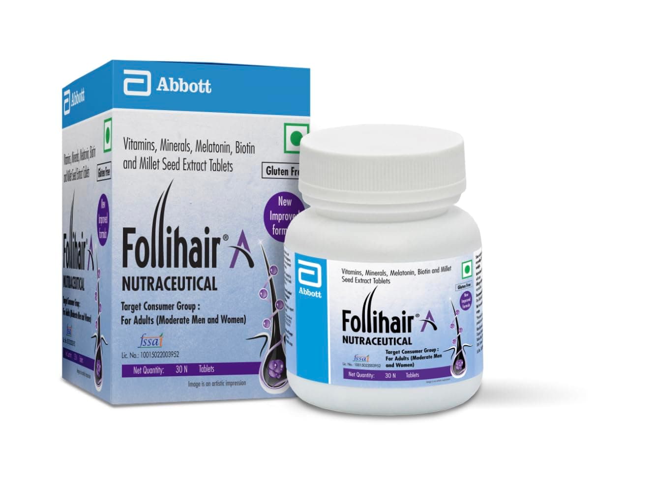 Follihair New A By Abbott Helps Nourish & Strengthen Hair Follicles Bottle Pack (30 Tablets)
