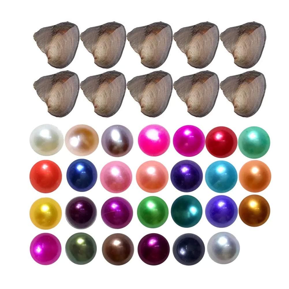 30PCS Freshwater Pearl Oyster Cultured Love Wish Round Pearls Various Shining Meaningful Color, Oysters with Pearls Inside (6.5-8mm, 30 PCs/lot)