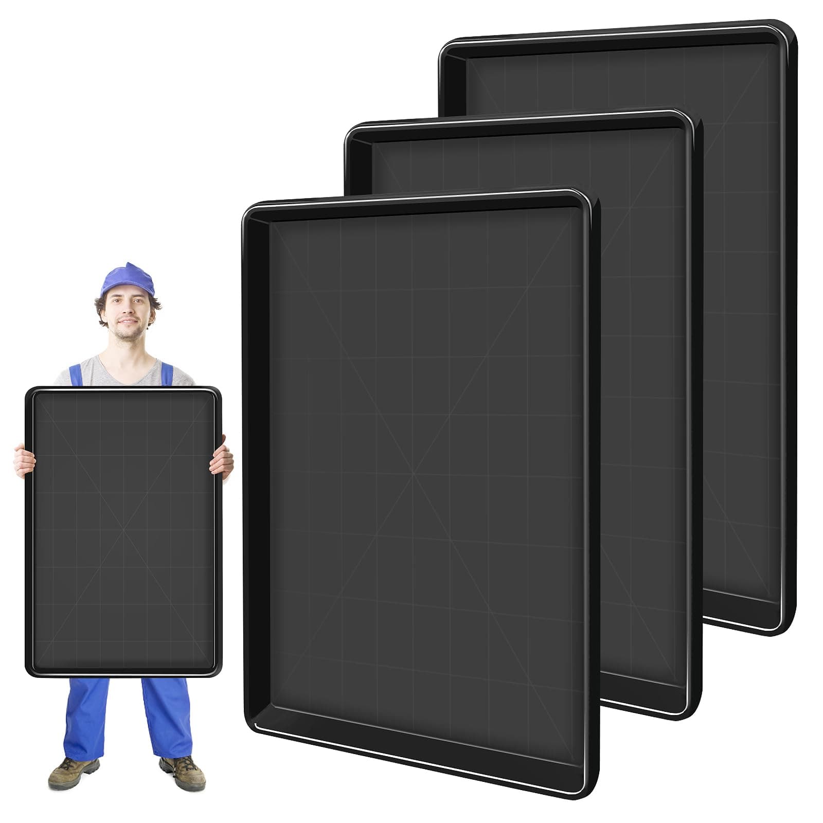 3Pcs 35.4 x 24 x1.5 Inches Extra Large Oil Drip Pan for Under Car Plastic Auto Oil Drip Tray Car Oil Catch Pan Replacement Tray for Garage Floor