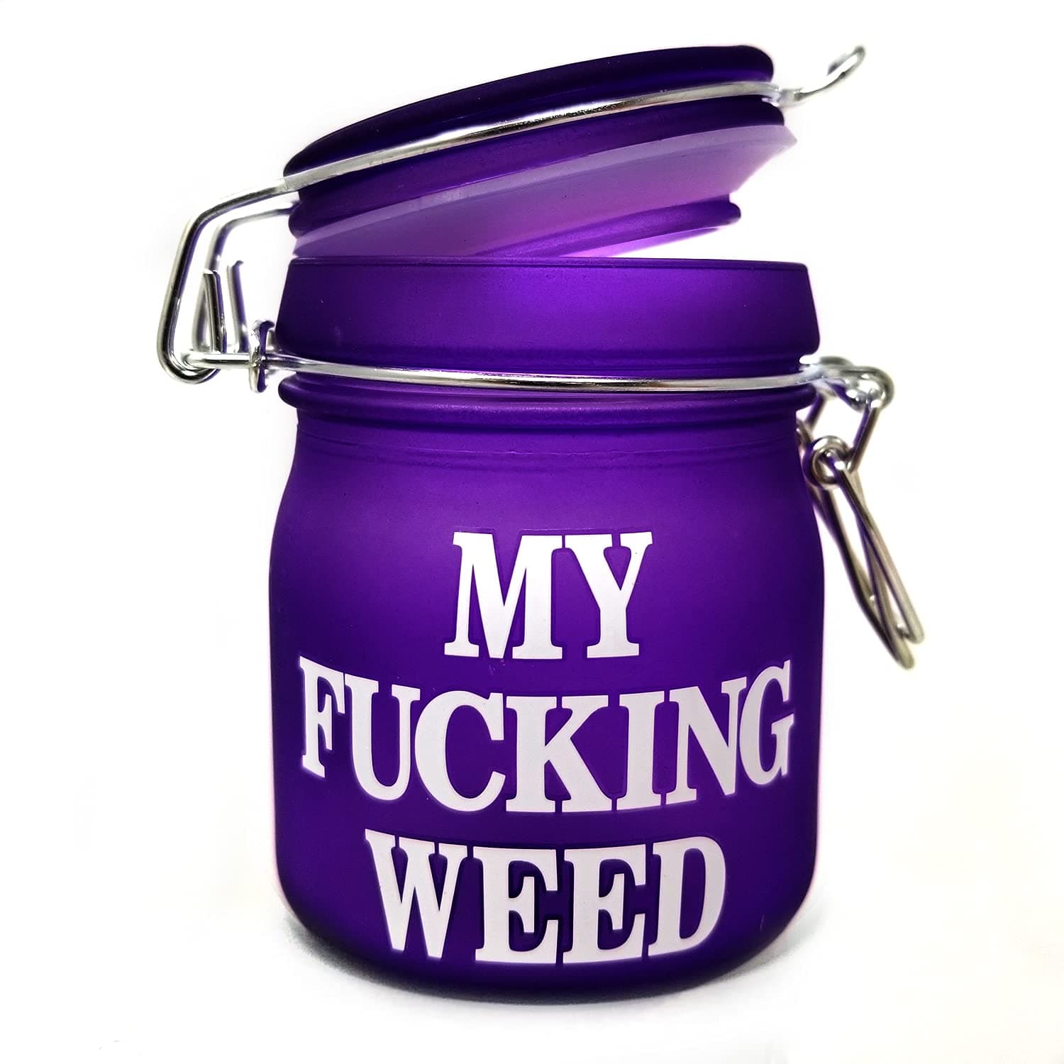 TMI Stash Jars Airtight Glass Herb Jar Medium 3.75'' Tall (Purple Frosted/My Fing WE)