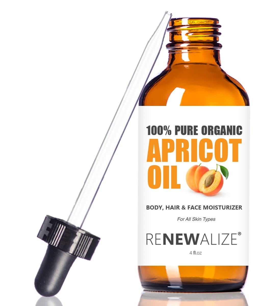 Renewalize Organic APRICOT KERNEL OIL in LARGE 4 OZ. DARK GLASS BOTTLE with Glass Eye Dropper | Highest100% Pure and Unrefined | A Fantastic Light Massage Oil | Softens Dry Skin