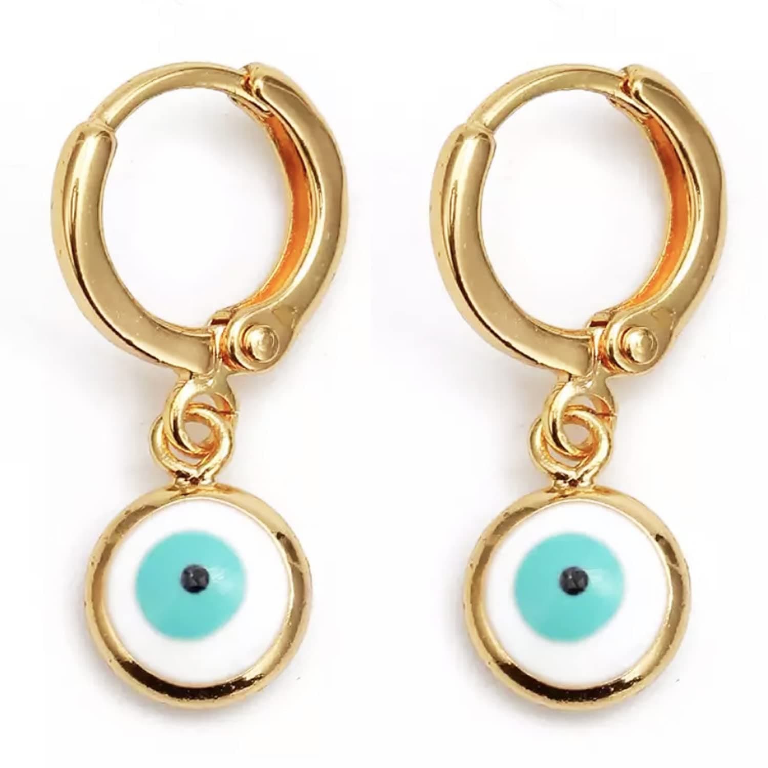 AT Jewellery - 18K Gold Filled White|Blue Evil Eye Drop Dangle Earrings