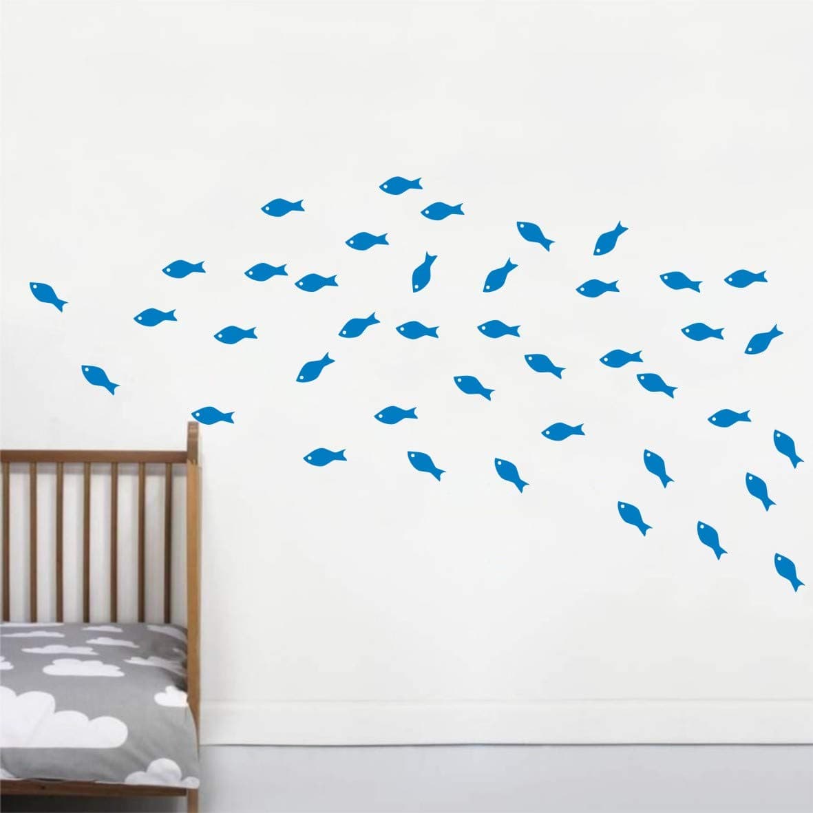 48pcs/Set Fish School Wall Sticker Art Vinyl Little Fish Wall Decor Art Wall Decal for Bathroom Kids Bedroom Shower Room Interior DIY Decoration (Azure Blue)