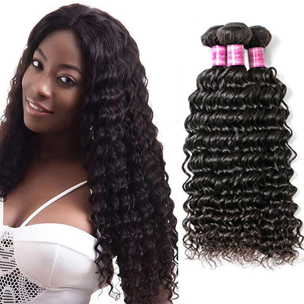 Perstar Hair 8A Unprocessed Virgin Hair Deep Wave 3 Bundles Brazilian Virgin Hair Extension Remy Human Hair Weaves Natural Black (10 12 14, natural color)