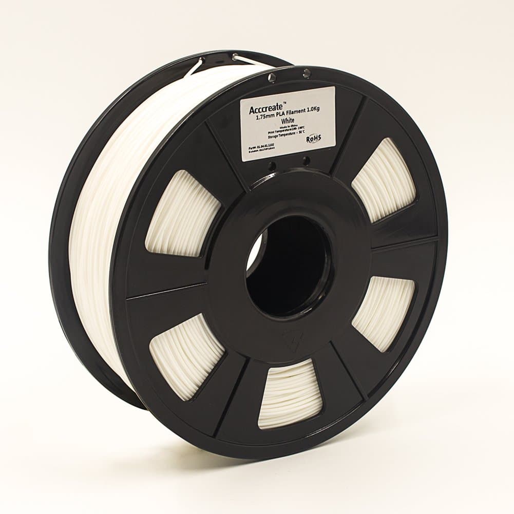 ACCCREATE PLA 3D Printer Filament, Dimensional Accuracy +/- 0.03 mm, 1 kg Spool, 1.75 mm, Pearl White