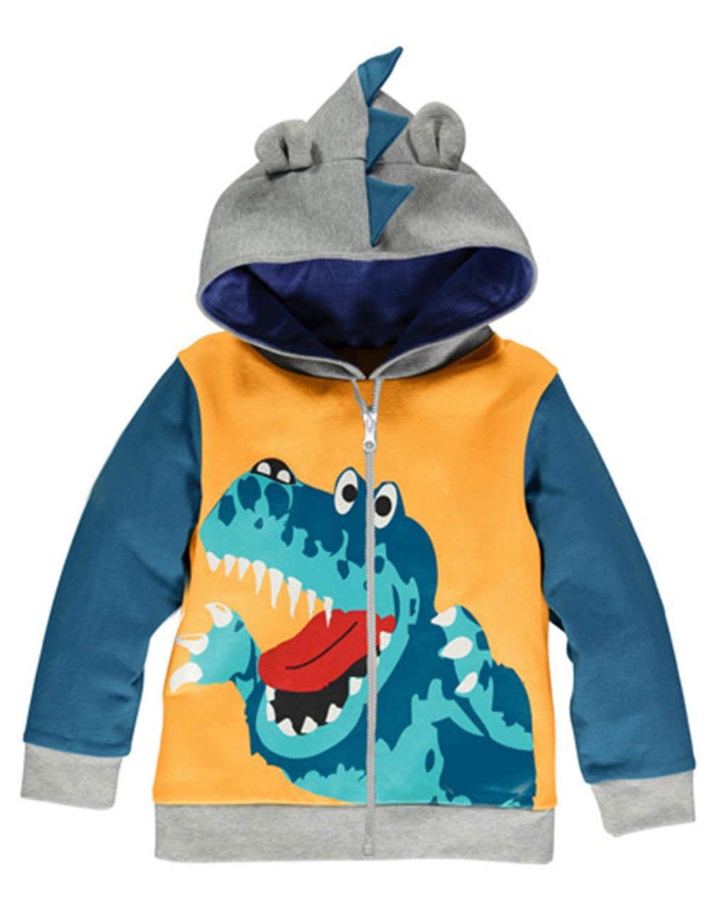 Toddler Boys Jacket Cartoon Dinosaur Animal Zipper Packaway Spring Autumn Hoodies Coat for Kids 1-7 Years