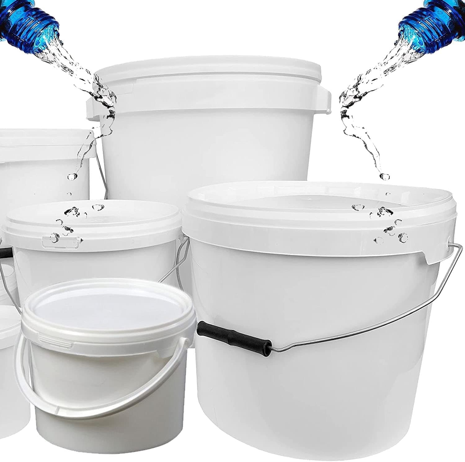 5 Litre, 10 Litre & 25 Litre White Plastic Bucket with LID and Metal Handle, Hard Wearing Bucket With Push & Tamper Evident Lids (1, 10 Litre)