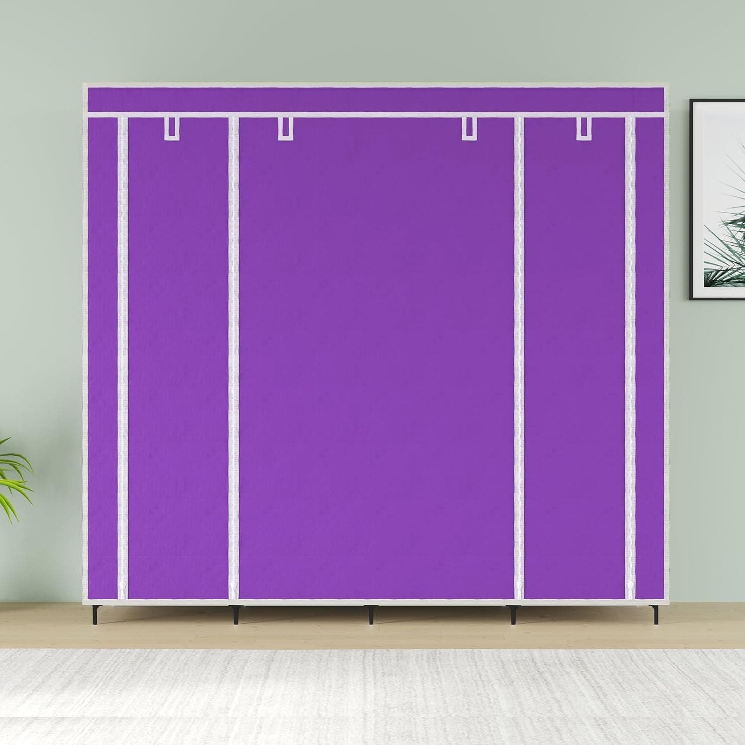 Maison & Cuisine Collapsible Wardrobe Closet for Clothes Almira, 2 Hanging Space, 8 Shelves Non-Woven Fabric 90 GSM (88230) (Purple)