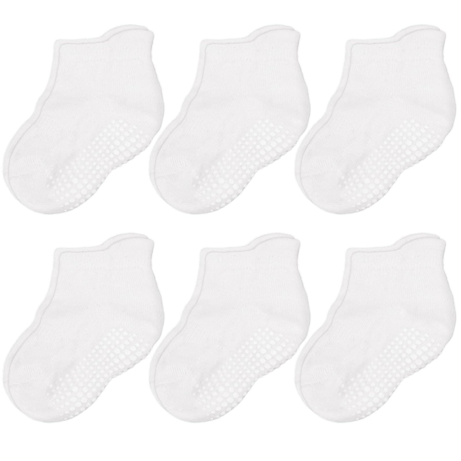 Baby & Toddler Socks with Grippers Non Slip Ankle Grip Socks For Boys and Girls - Comfy Soft Cotton - 6 Pack