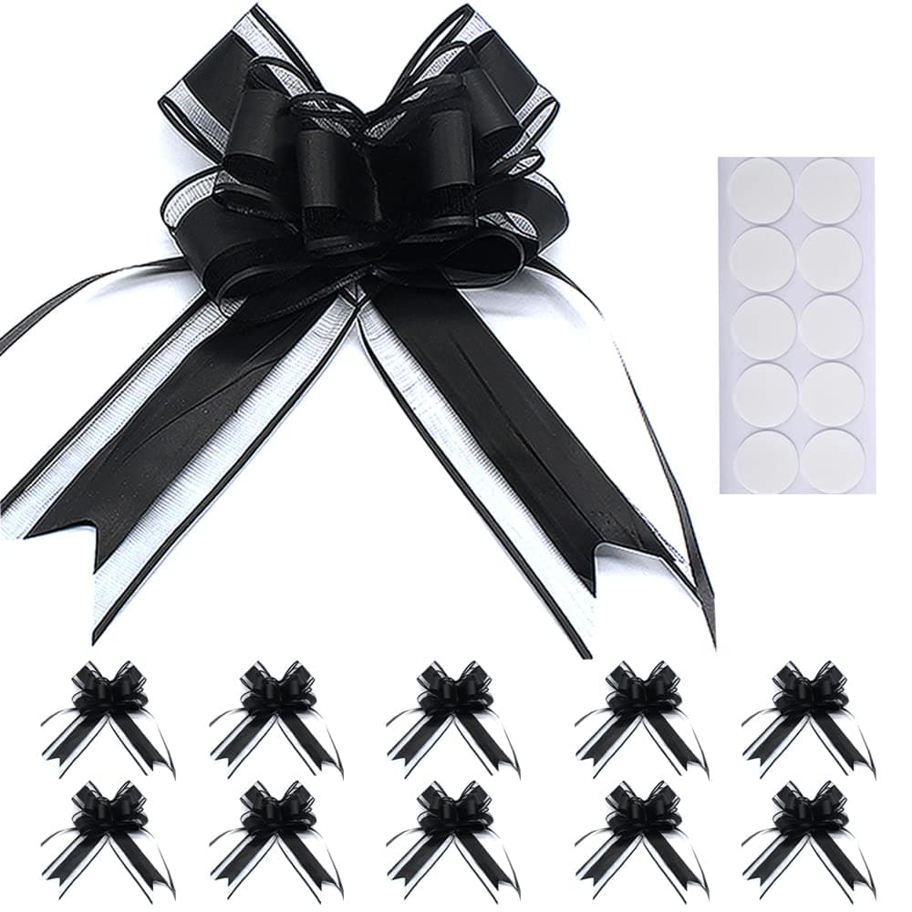 10PCS Large Pull Bows,black bows for gift wrapping,Organza Gift Wrapping Ribbon Pull Bows Gift Bows for Wedding Gift Baskets,Christmas party birthday gift bow decoration (black)