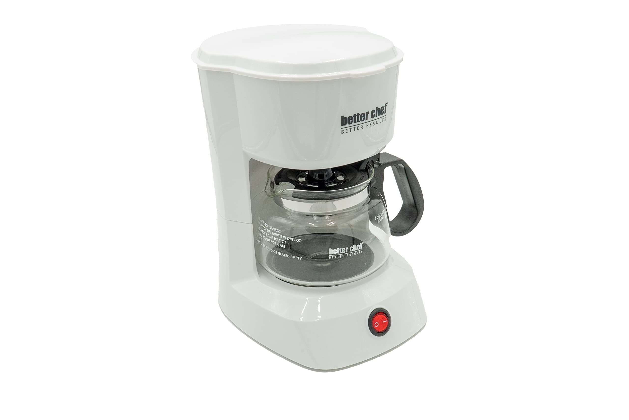 Better Chef Basic Coffee Maker | 4-Cup | Pause-N-Serve | Carafe Warmer | Reservoir Window (White)