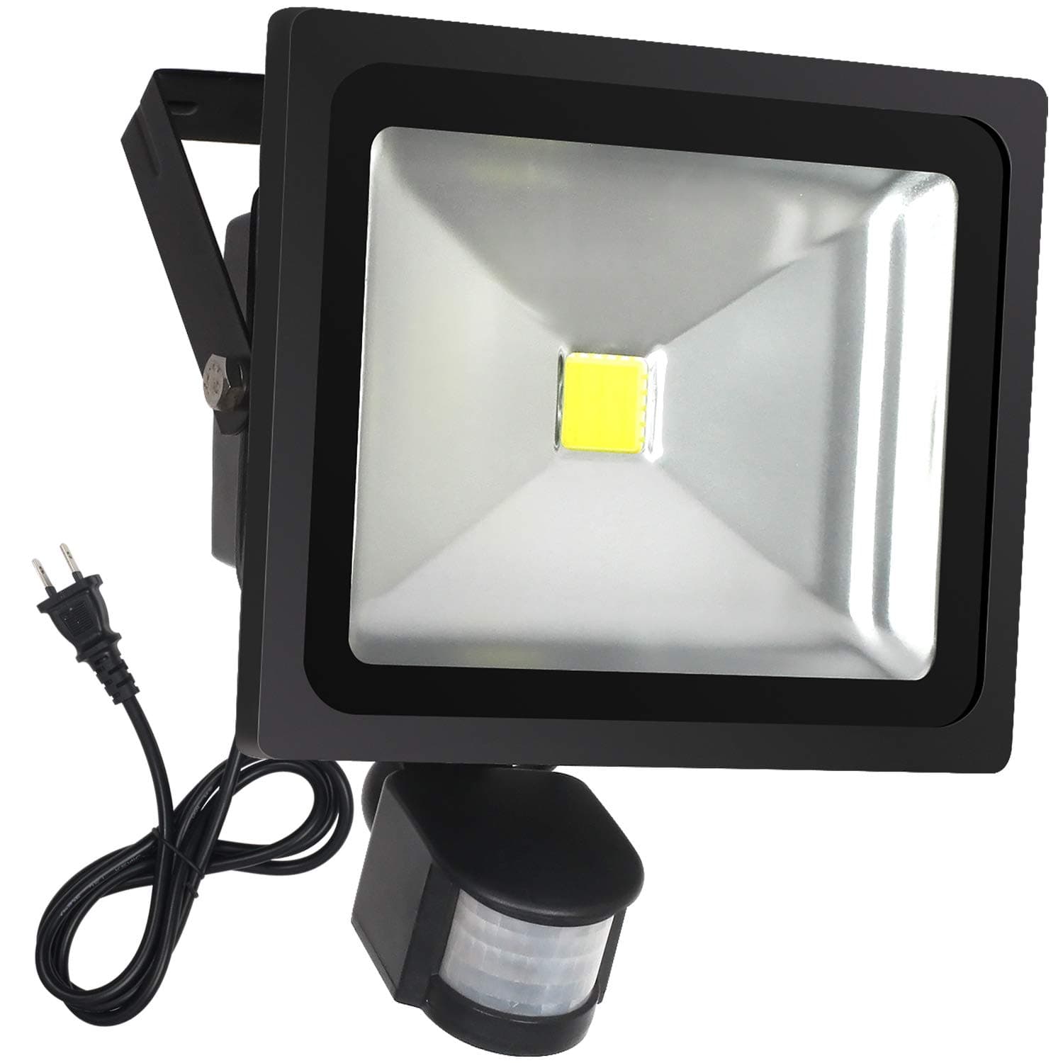FASIHILAN 50W Motion Sensor Flood Light, Outdoor Waterproof Wall Light Fixture, 4000LM PIR Sensitive Security Light, Auto ON/Off Floodlight Lamp, 6000K Intelligent Light with US 3-Plug